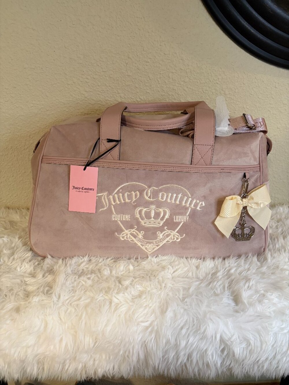 Juicy Couture Girlie Royalty Blush Velour Weekender Duffel Travel Bag NWT
